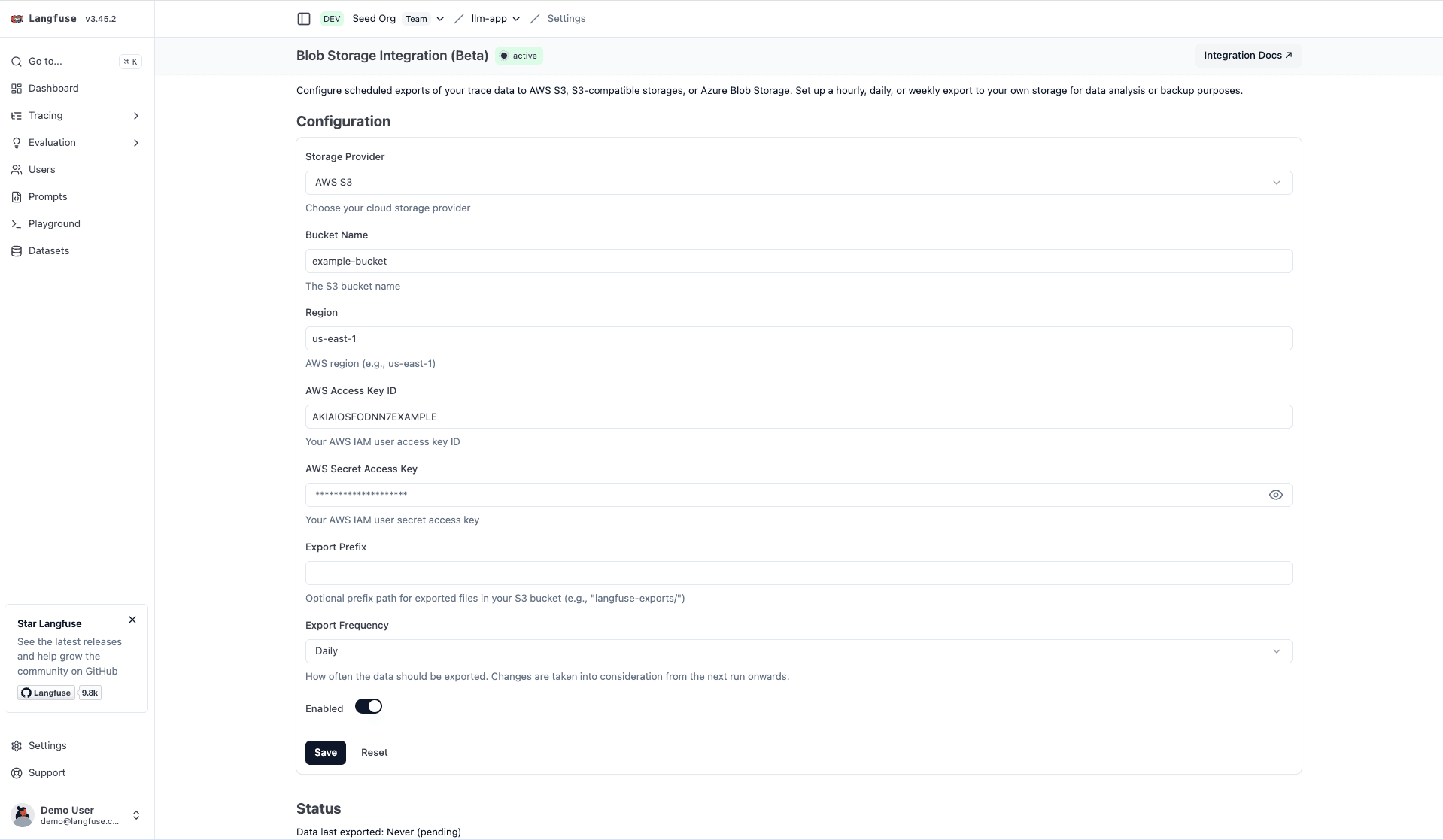 Blob Storage Integration Setup